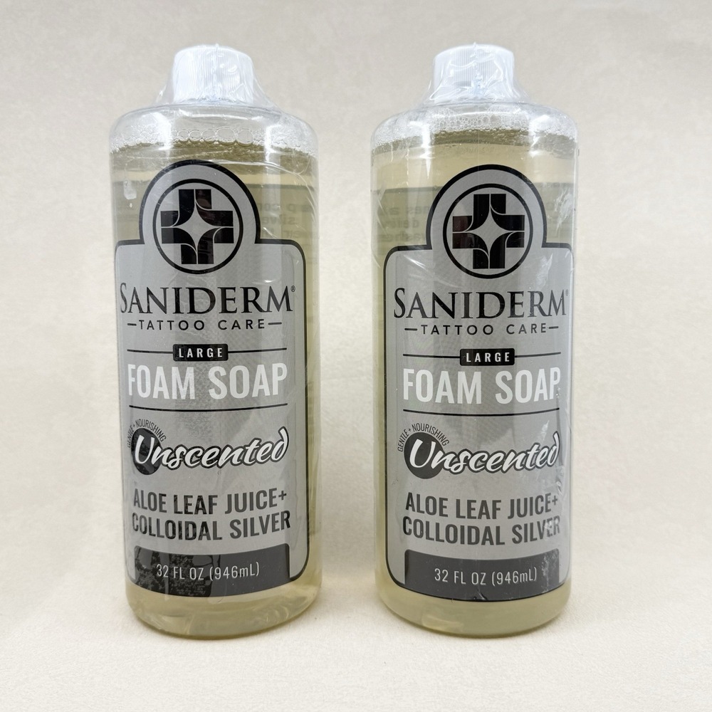 Saniderm Foaming Tattoo Soap 32oz 2 PACK Shop Size Gentle Natural Soap NEW
